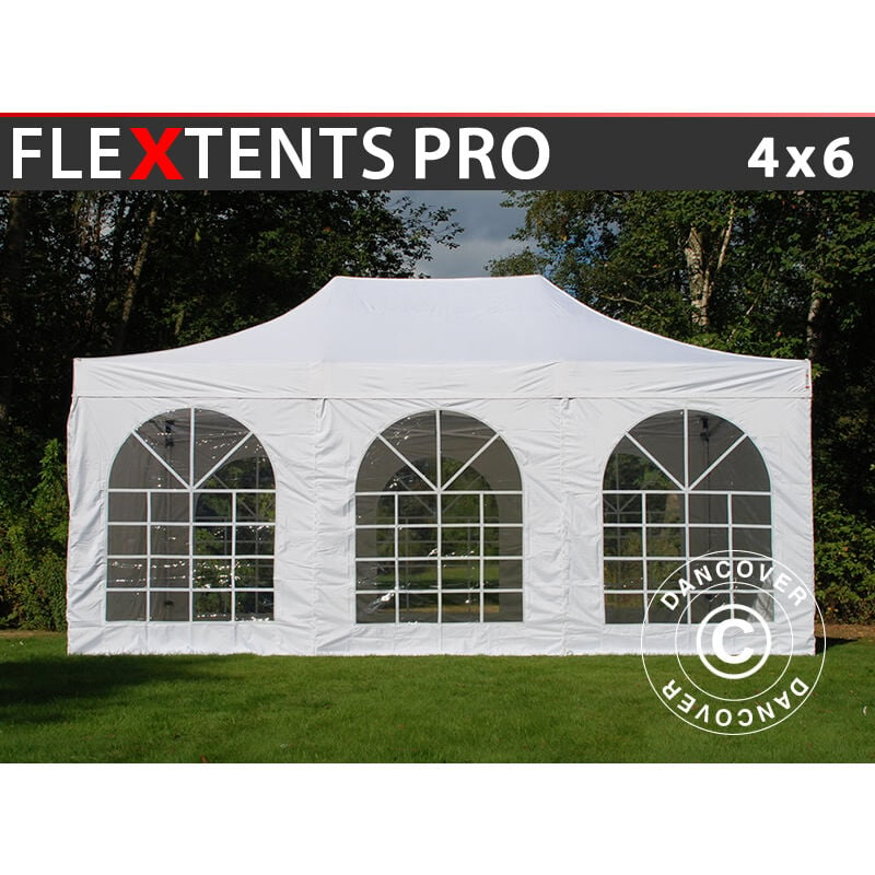 

Dancover - Carpa plegable Carpa Rapida FleXtents PRO Vintage Style 4x6m Blanco, Incl. 8 lados