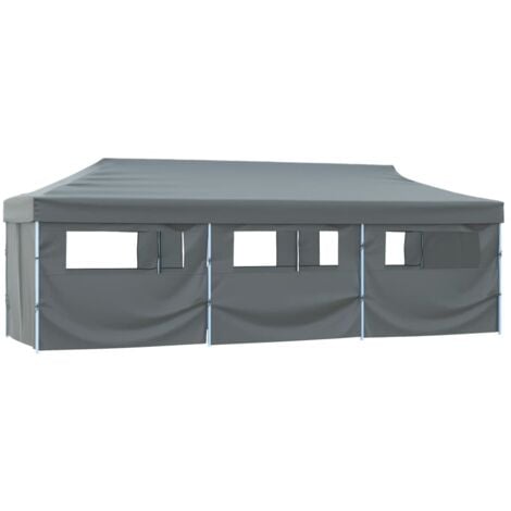 Carpa Plegable Jardín Pop-up 8 Paredes 3x9m Patio Crema/Antracita/Azul