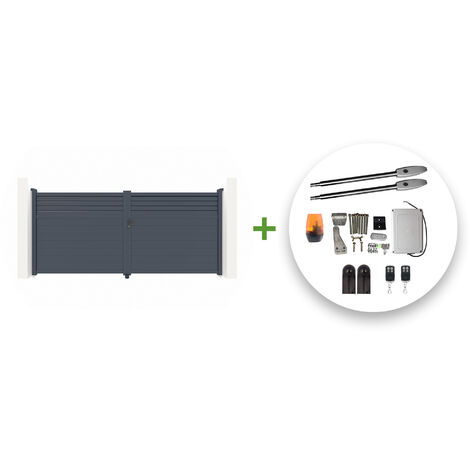 CARPATIA 350 x 180 cm graues elektrisches Flügeltor + TANKER B250 Motorisierung