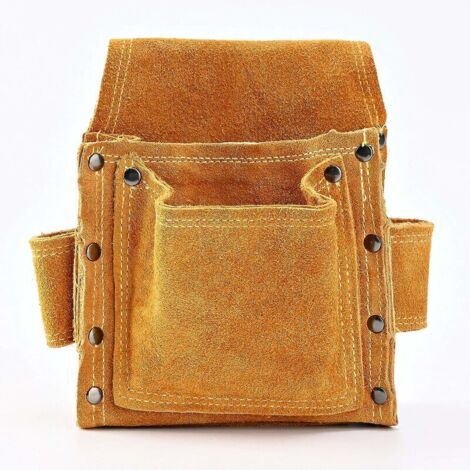 Carpenter's Waist Bag, Premium Leather Tool Belts with 2 Hammer Holders, Durable and Professional Bag for Electricians, Masons, Welders, Drywallers