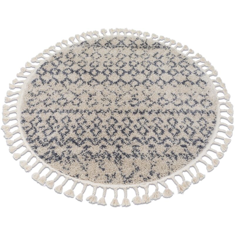 Rugsx - Carpet berber agadir G0522 circle cream / grey Fringe Berber Moroccan shaggy beige round 160 cm