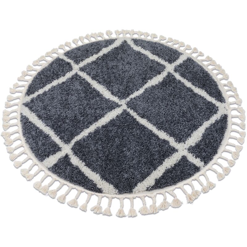 Rugsx - Carpet berber cross B5950 circle grey / white Fringe Berber Moroccan shaggy grey round 160 cm