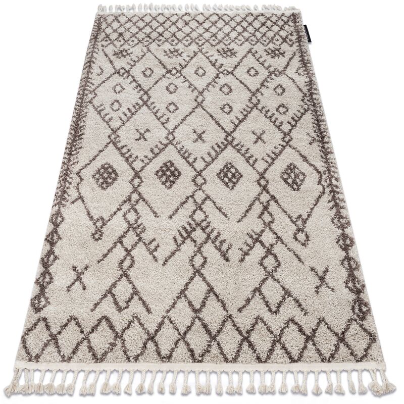 Rugsx - Carpet berber tanger B5940 cream / brown Fringe Berber Moroccan shaggy beige 140x190 cm