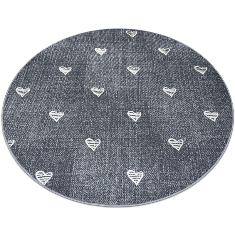 Rugsx - Carpet for kids hearts circle Jeans, vintage children's - grey grey round 170 cm