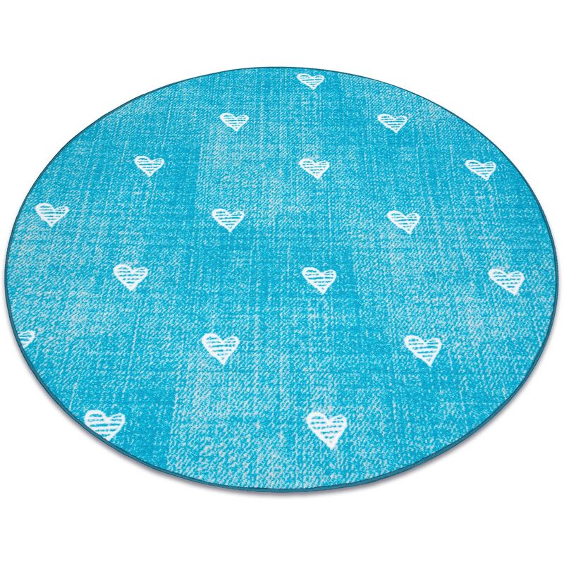 Rugsx - Carpet for kids hearts circle Jeans, vintage children's - turquoise blue round 150 cm