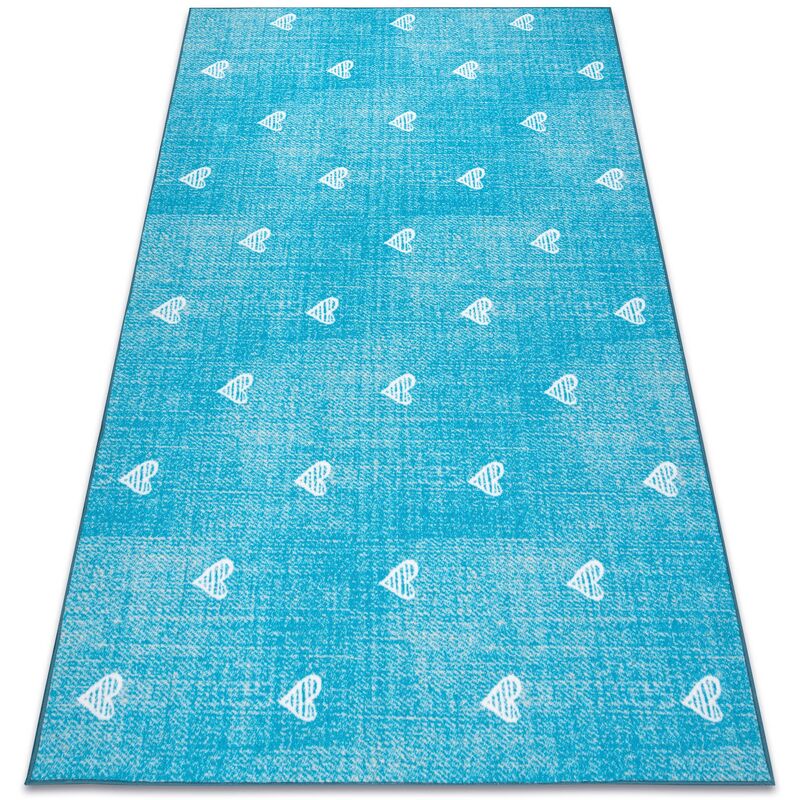 Carpet for kids hearts Jeans, vintage children's - turquoise blue 100x400 cm