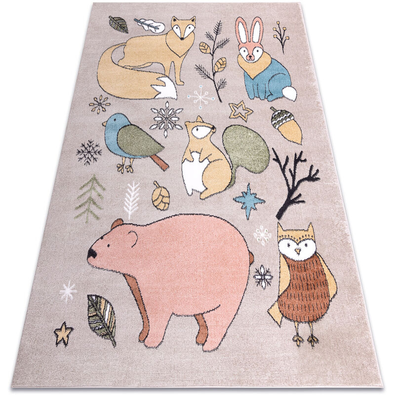 Carpet fun Forester for children, animals, forest beige multicolour 240x330 cm