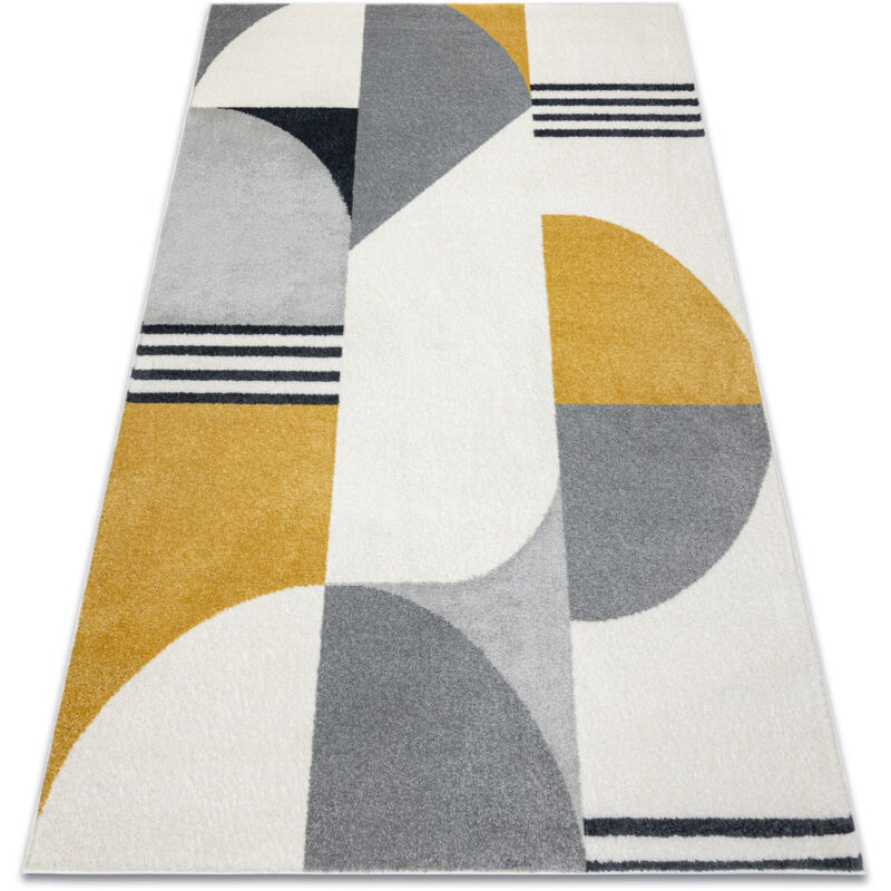 Carpet FUSION 1327 white / dark grey / gold - Geometric, modern, abstract grey 280x370 cm