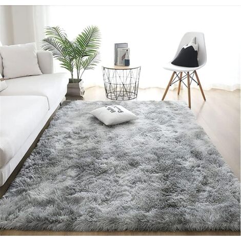 Carpet Living Room Large Carpet for Bedroom Shaggy Fluffy Carpet Washable Soft Floor Mat for Home Decor (White Grey, 160 x 200 cm)-