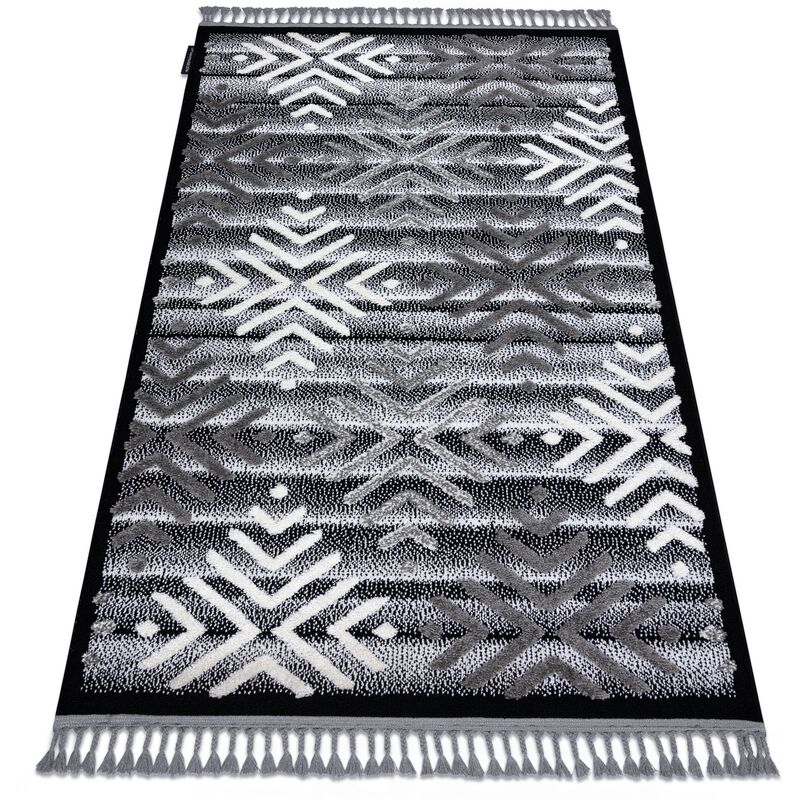 Carpet maroc P658 Snowflakes black / grey Fringe Berber Moroccan shaggy grey 160x220 cm