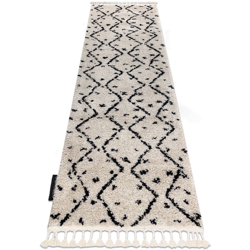 Carpet, Runner berber tetuan B751 zigzag cream - for the kitchen, corridor & hallway beige 60x250 cm