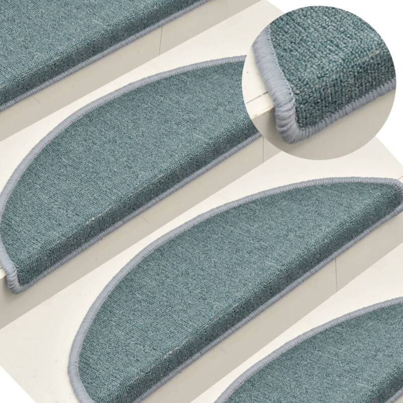 Stair Mats 15 Pcs 56x17x3 Cm Sea Blue Half Round Vidaxl