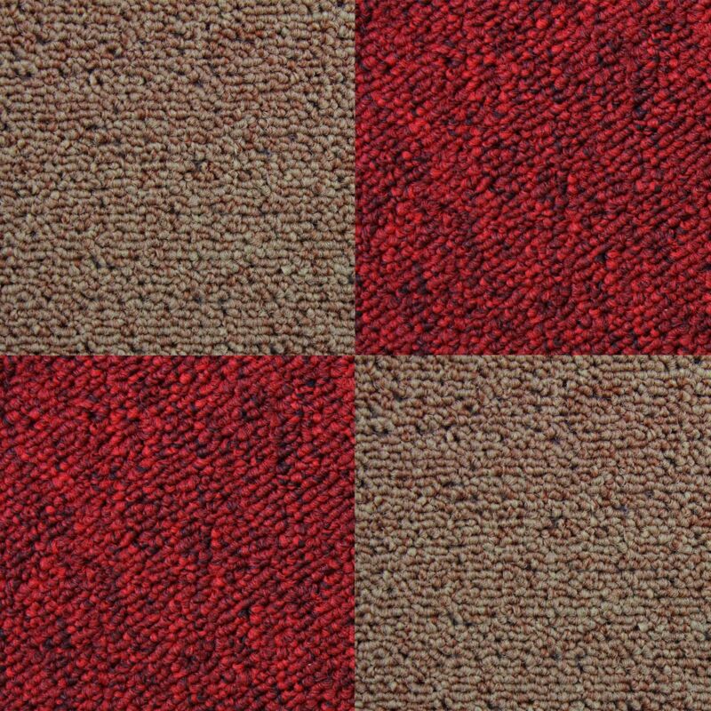 Carpet Tiles 40 x Sand & Scarlet Red 10 Metres Squared Heavy-Duty