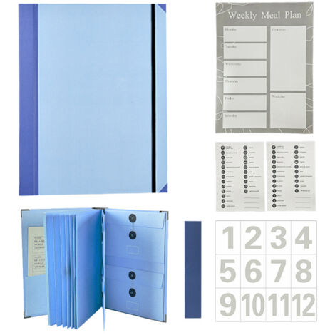 Carpeta archivadora de 12 compartimentos con etiquetas – Organizador de archivos tamaño A4/legal – Azul – para almacenamiento en el hogar o la oficina