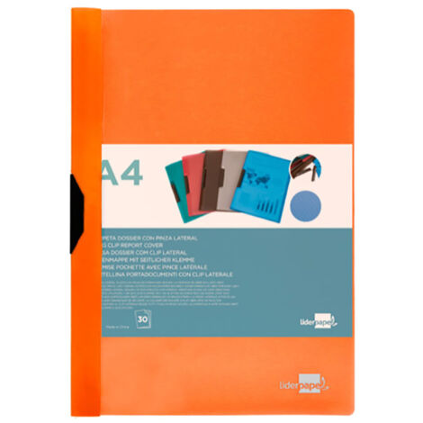 Carpeta liderpapel dossier pinza lateral polipropileno din a4 naranja fluor opaco 30 hojas pinza deslizante