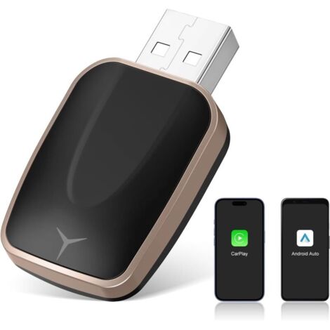 Carplay Adaptateur sans fil pour Android Auto Petit Dongle de voiture pour voiture filaire vers prise sans fil USB vers C. câble USB vers C. boîte Carplay automatique. boîtier adaptateur compatible.Or