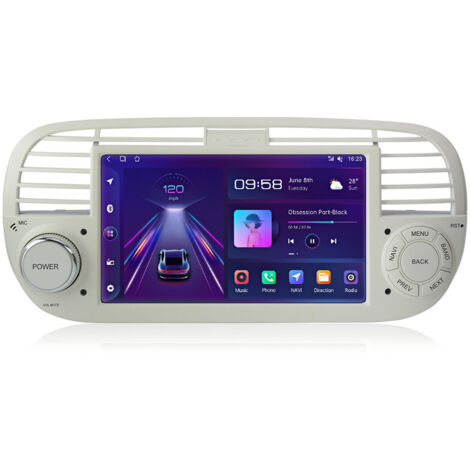 Carplay Autoradio pour Fiat 500 2007-2015 noir écran 7 pouces Android 14 2+64G JUNSUN