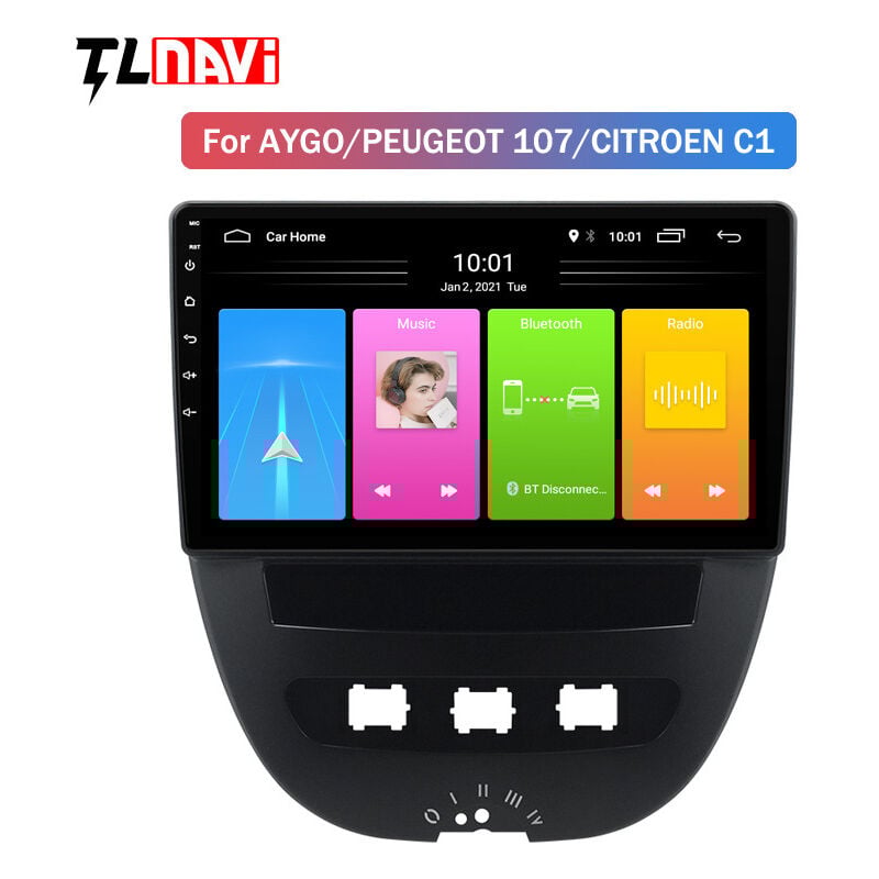 Carplay sans Fil Autoradio pour Citroen C1/Toyota Aygo/Peugeot 107,Android 2G+64G HiFi Android Auto,10' Écran Tactile GPS WiFi Bluetooth Mains Libres