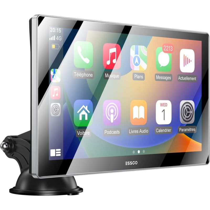 Carplay Voiture, Supporte A-pple Carplay sans Fil et Android Auto, Écran Tactile IPS de 9 Pouces avec Capteur de Lumière, Prend en Charge Mirror
