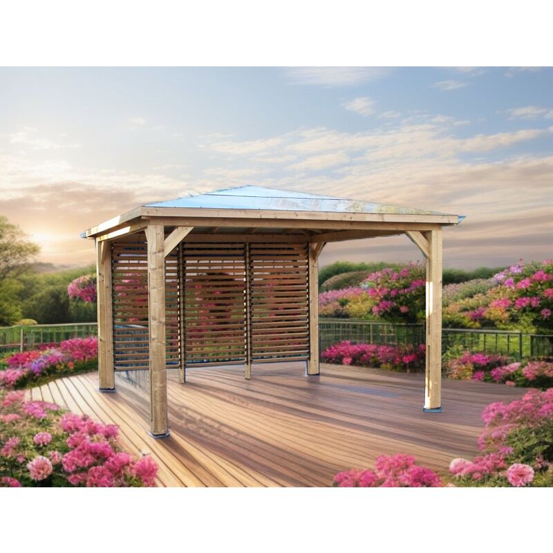 Habrita - Pool house blueterm avec une paroi ventelles