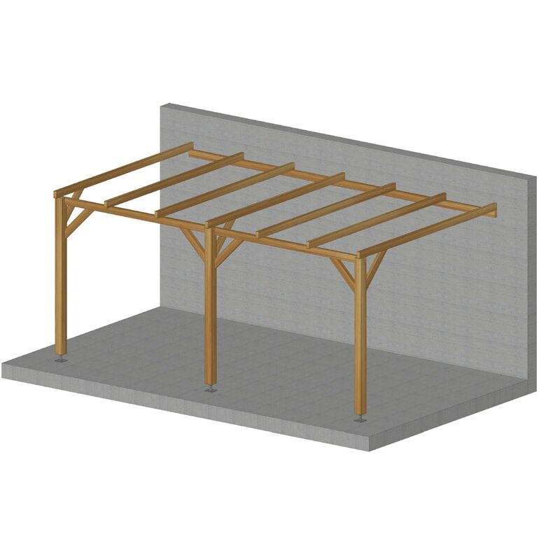 Carport adossé plat - 15 m2 (3x5) - bois massif - traitement classe 3 - fabrication française sans les pieds de poteaux réglables