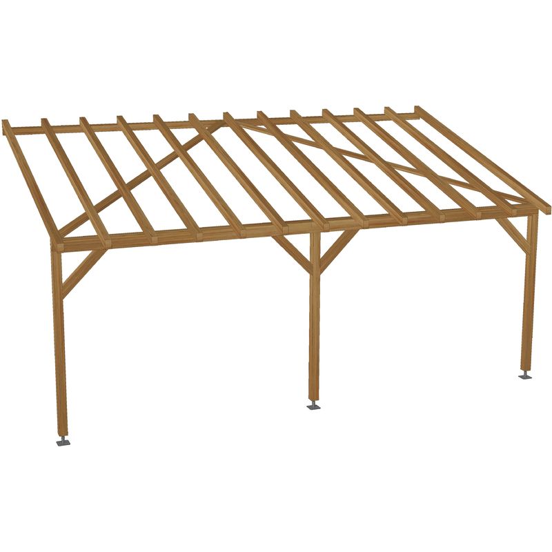 Jardinatoire - Carport adossé 6x3 - Tuilable pente 30% - Bois massif traité CL3 Marron - Robuste Sans la visserie et sans les pieds de poteaux