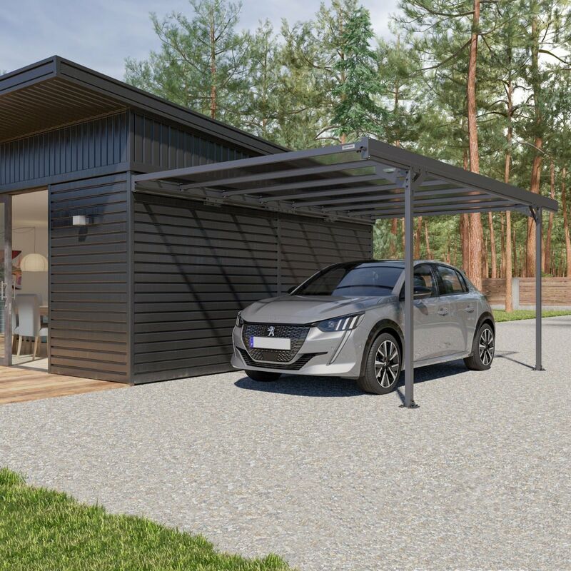 Carport adossé aluminium Trigano - Mistral Wall - 15 m² - Gris