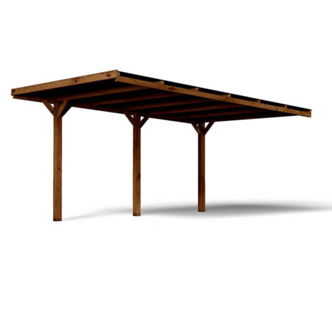 Cerland – Carport adossé en bois 1 voiture 15,5 m² – Poteaux 12x12cm – Toiture polycarbonate – Hauteur 214/234cm – Installation facile