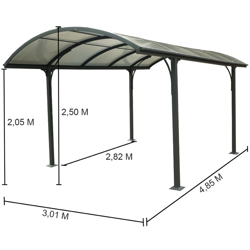 Habrita - Carport aluminium 14,62 m2 - toit 1/2 rond