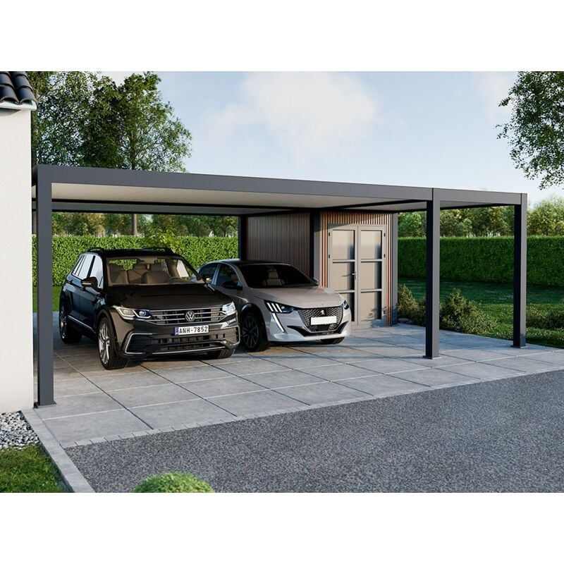 Direct Abris - Carport Aluminium 760 x 645 cm newark - 43 m2 - Hauteur : 255 - 2 Voitures - Abri Voiture Autoportant - Stockage - Extension - Gris