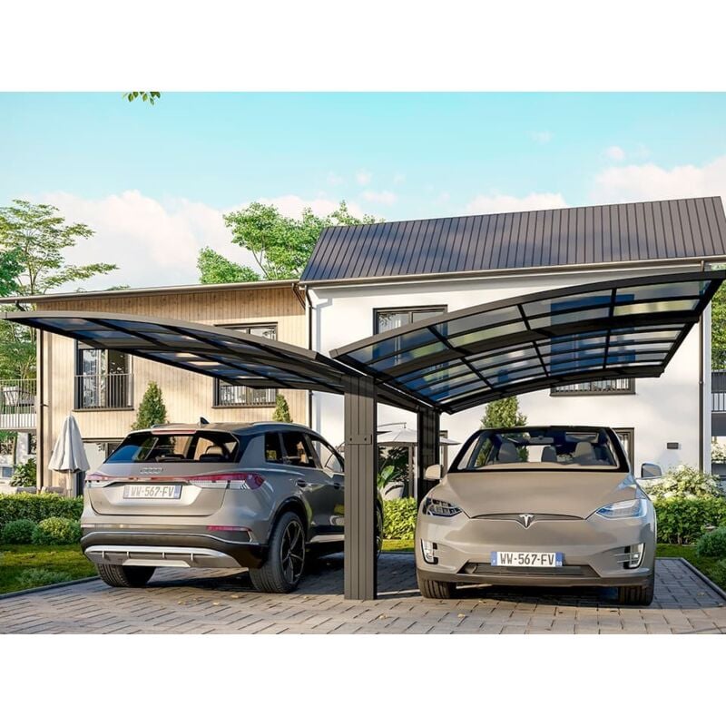 Direct Abris - Carport Aluminium Autoportant bolton - 500 x 600 - 2 Voiture - Toiture en Polycarbonate Traite Anti-UV