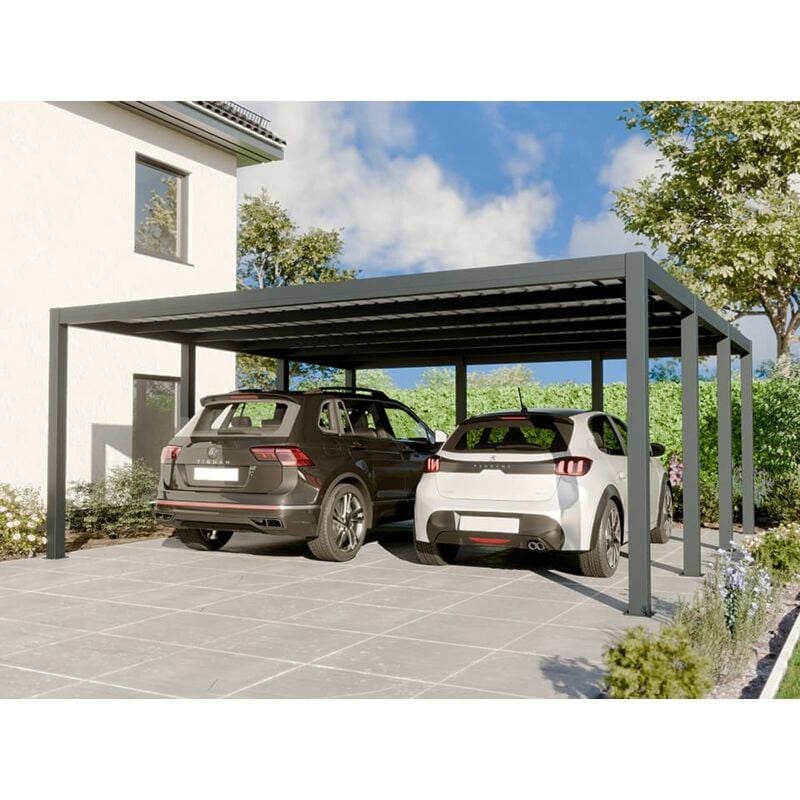 Direct Abris - Carport aluminium carlton 570 x 550 cm - 2 Voitures - 31,35m2 - Gris anthracite