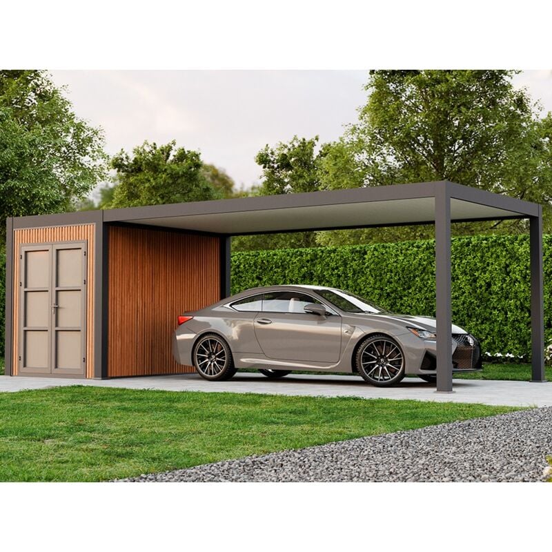 Carport Aluminium DENVER Abri de Jardin Composite Inclus - 330 x 760 cm - 24,94 m² / local 5 m² - 1 Voiture