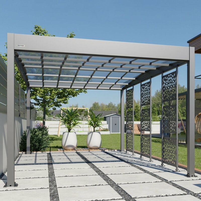 Carport aluminium Trigano libeccio + 3 claustras - 16 m² - Gris