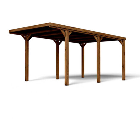 Cerland – Carport en bois traité 14,8 m² – Dimensions extérieures 322x512 cm – Toit plat en polycarbonate opaque – Protection contre champignons