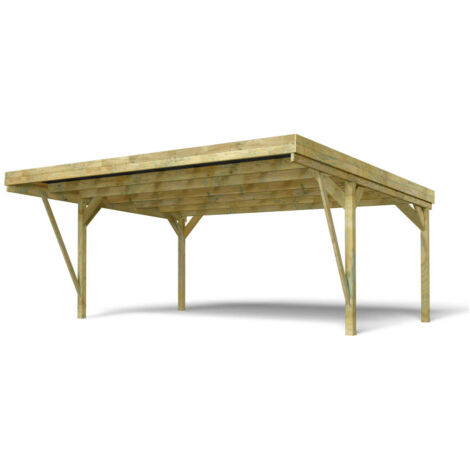 Cerland – Carport double 2 voitures en pin traité autoclave 3 – Surface 29,2 m² – Toiture polycarbonate – Poteaux 12 cm modernes