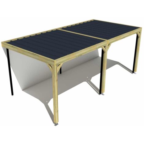 Carport bois • 6m x 3m • adossée • sens largeur • livraison comprise