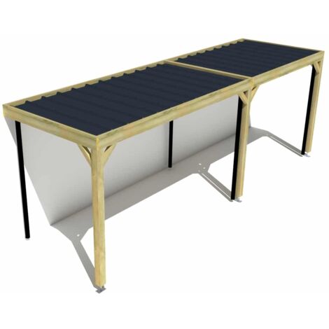 Carport bois • 7m x 2m • adossée • sens largeur • livraison comprise