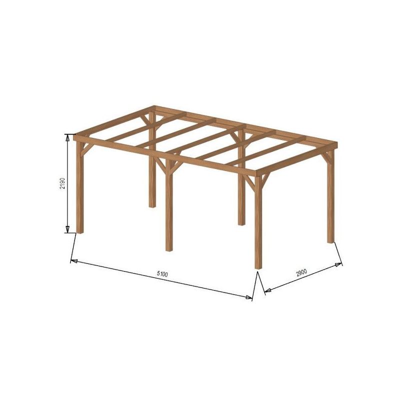 Carport bois avec bandeau15m² 3 x 51 à 2 places - Autoporté - (Option 1 - sans visserie et pieds)