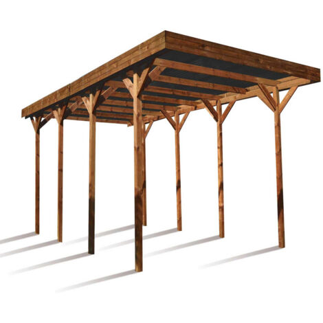 Cerland – Carport individuel pour camping-car – Bois de pin traité autoclave – Dimensions 404 x 802 cm – Toit polycarbonate gris anthracite