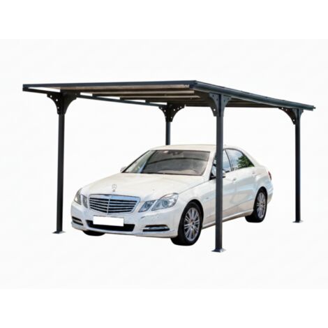 Carport de jardín de aluminio de 294 x 500 cm - Pérgola, Carport con techo plano de policarbonato de 6 mm - Gris antracita - CAR3050ALTPT Foresta