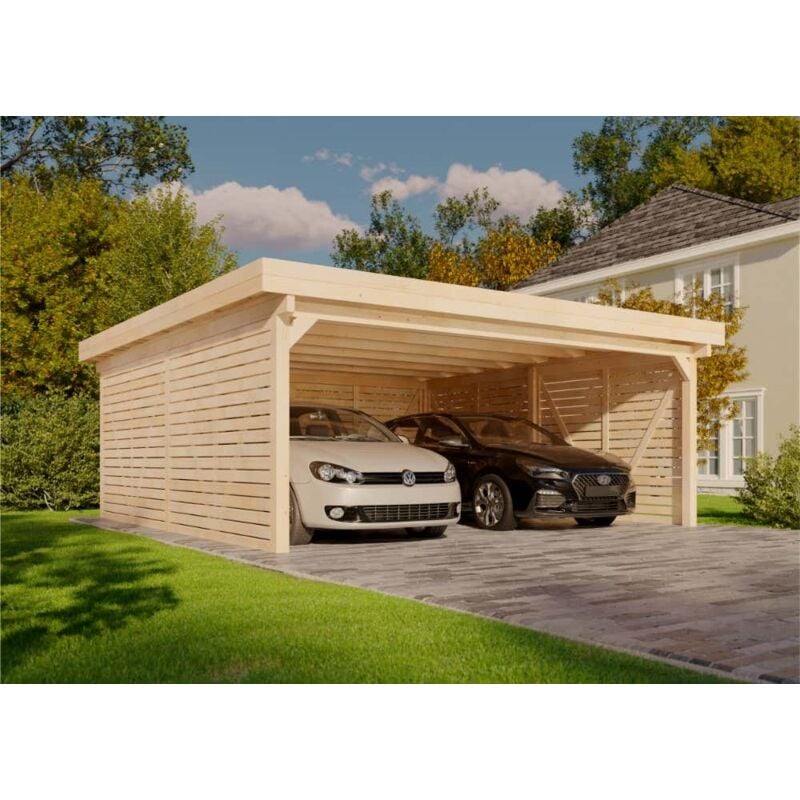 Alpholz - Carport double Olaf avec parois Naturel 600 x cm