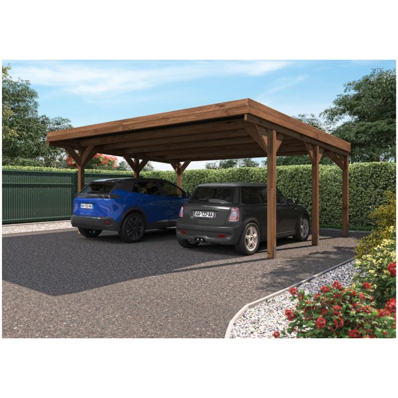 Alpholz - Carport double Victor Marron Imprégné sous pression 604 x 511 cm