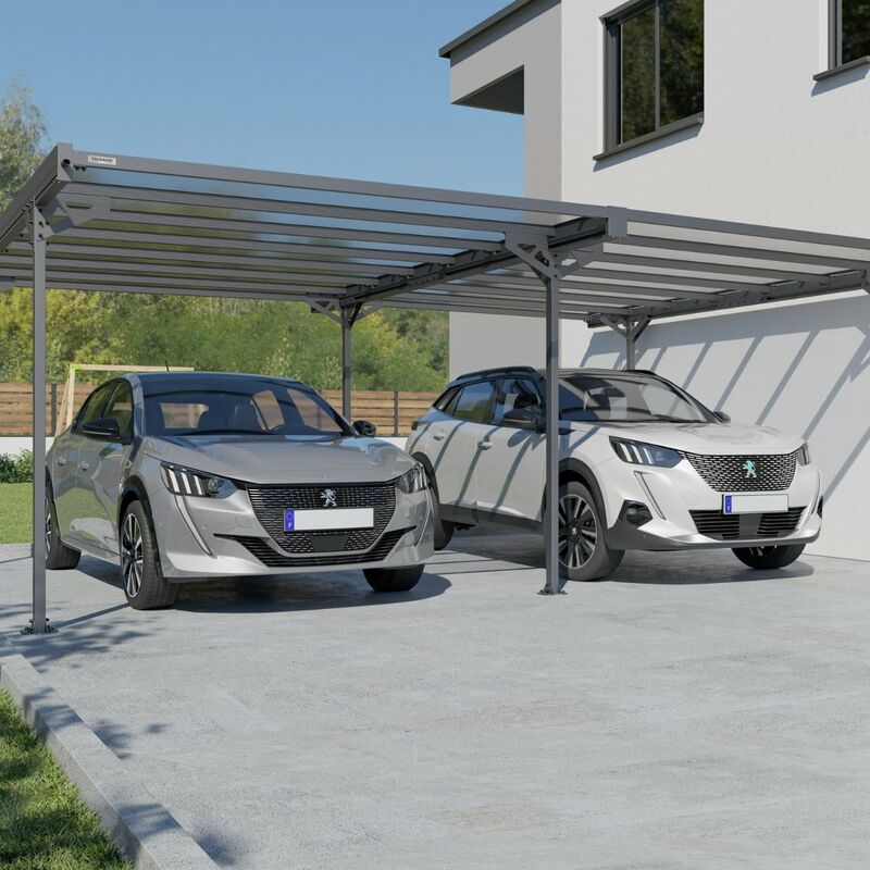 Carport double aluminium Trigano Mistral Double - 30 m² - Gris