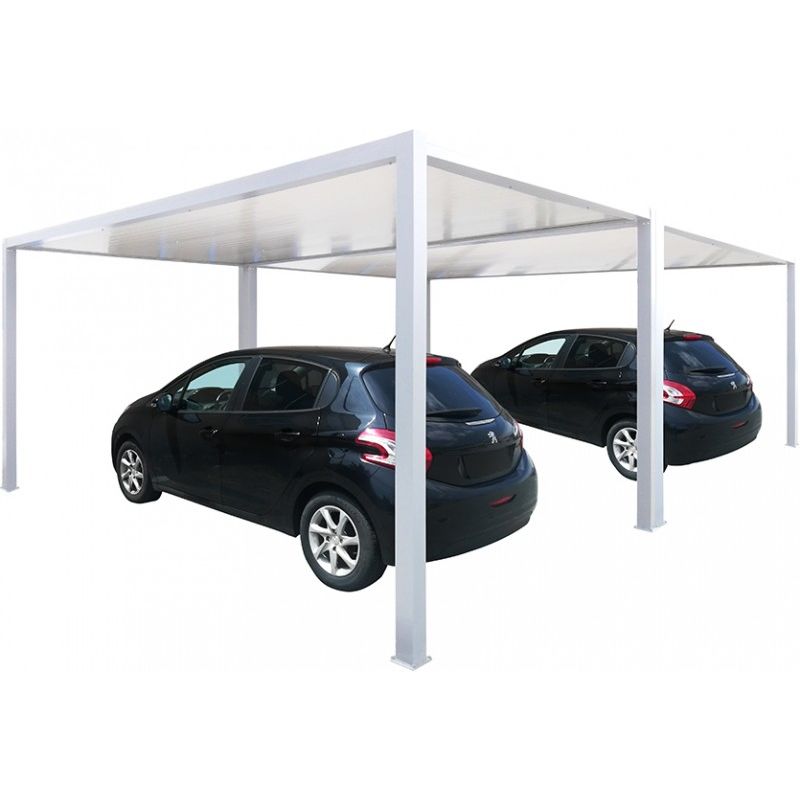 Carport Double Toit Plat En Aluminium 5000x3000 Mm Couleur Blanc Carportoitplatdble5x3blc