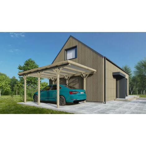 Carport en bois - 15,57m2 - 5,12x3,04m - couleur vert - CAR16PVCTR - ALTANKA - Vert