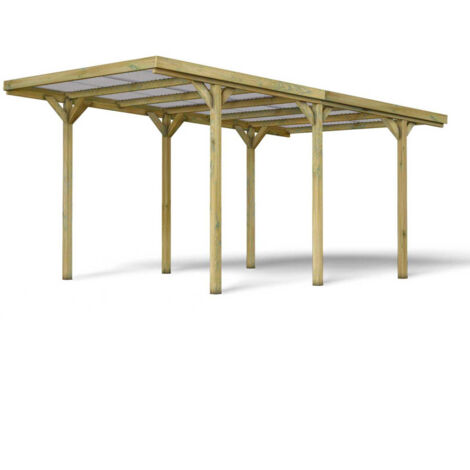 Cerland – Carport en bois traité 1 voiture 14,2 m² – Pin sylvestre traité autoclave classe 3 – Toit en polycarbonate – Protection 3 ans