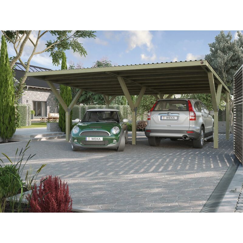 Weka - Carport bois - double - en y toit pvc - Naturel