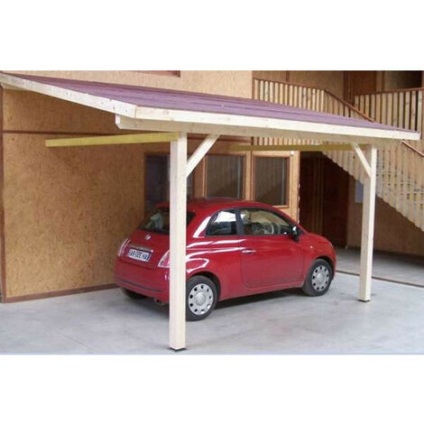 Habrita Foresta - Carport en bois mural monopente 16,25 m2 toit bitumé 2 poteaux - AM3350BM