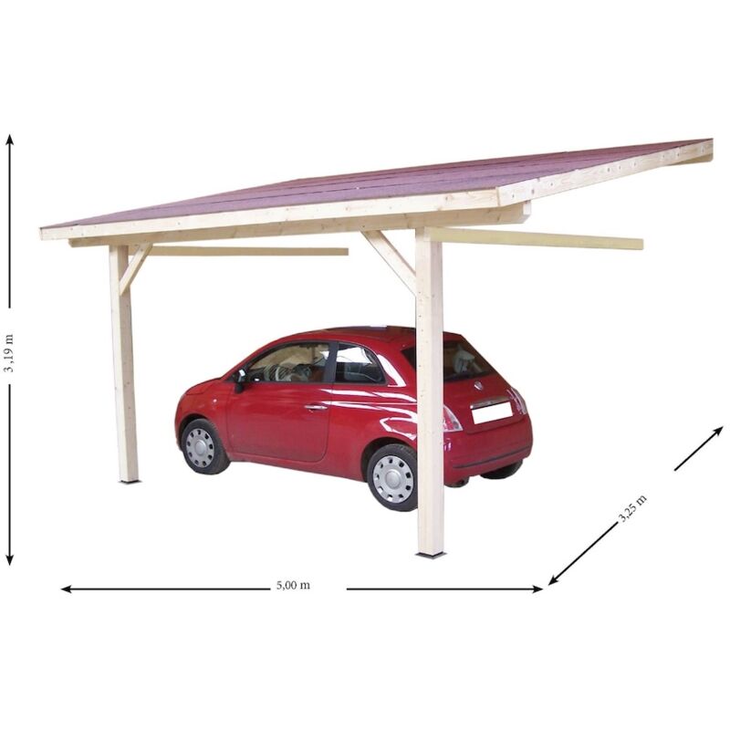 Habrita - Auvent Monopente Mural 16,25 m² – Sapin du Nord Contrecollé – Structure en Bois – Sans Couverture